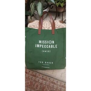Ted Baker Mission Impeccable dark green canvas tote farmer's market bag 15"x13"